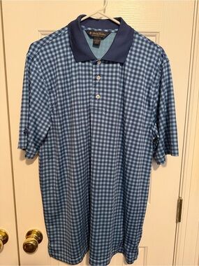 Brooks Brothers Blue Check Short-Sleeve Polo with Navy Collar
